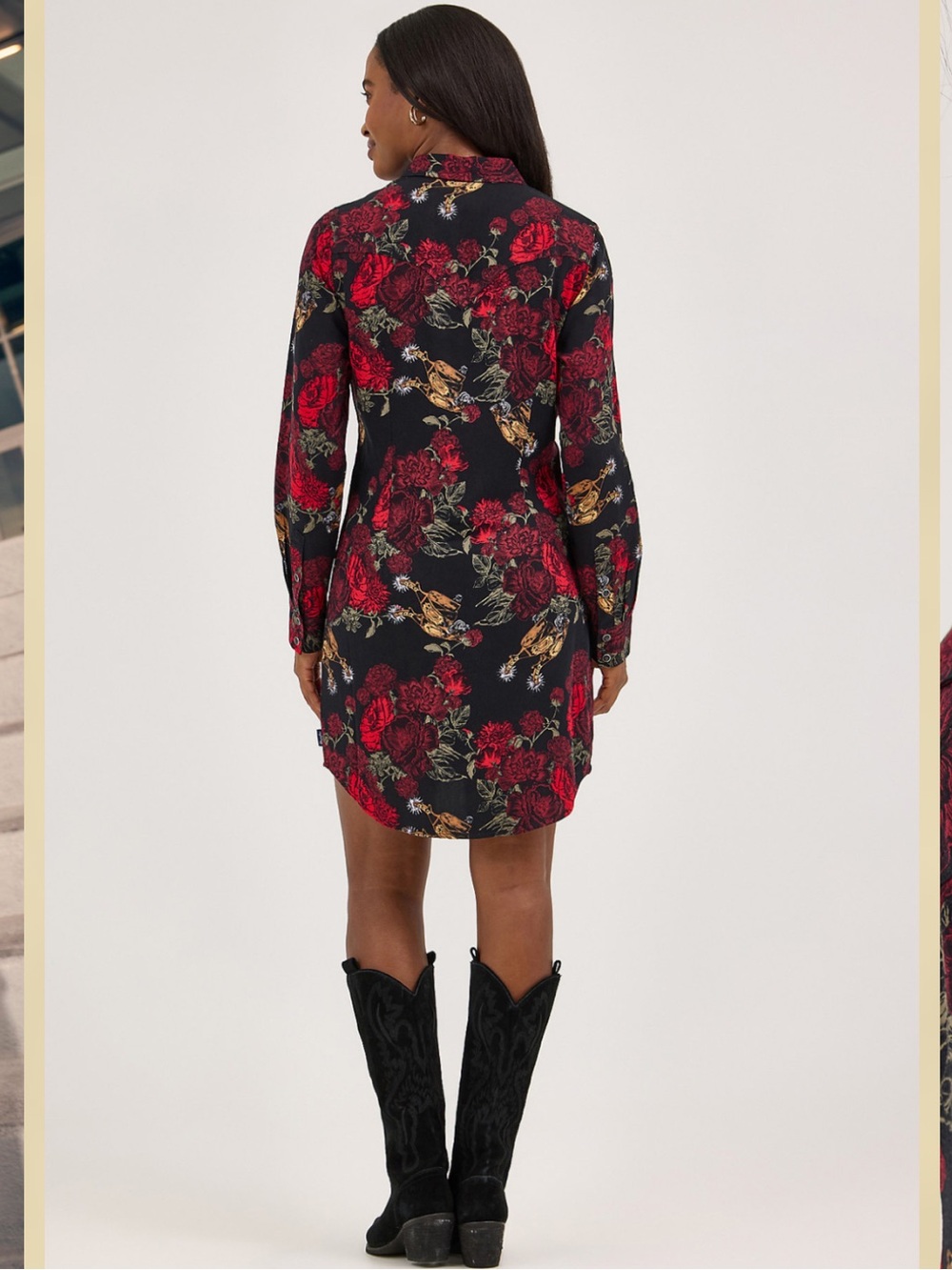 NWT Wrangler Punchy Rose Floral Snap-Front Dress in Black and Red Size S - Picture 3 of 8